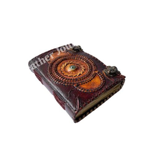 Hocus Pocus Book Of Spells Eye vintage leather book Celtic wiccan journals for writing Charcoal handmade deckle Art paper